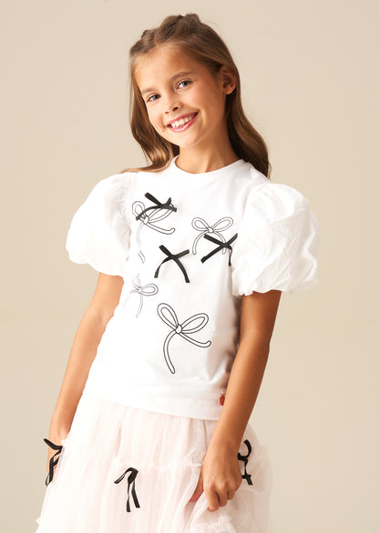 Aofie Bow Embellished Puff Sleeve