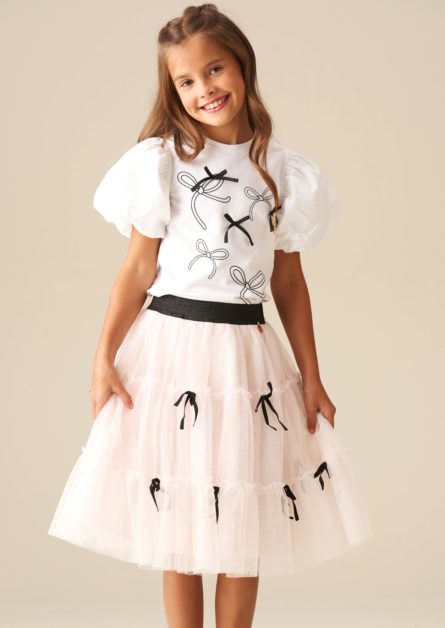 Aofie Bow Embellished Puff Sleeve
