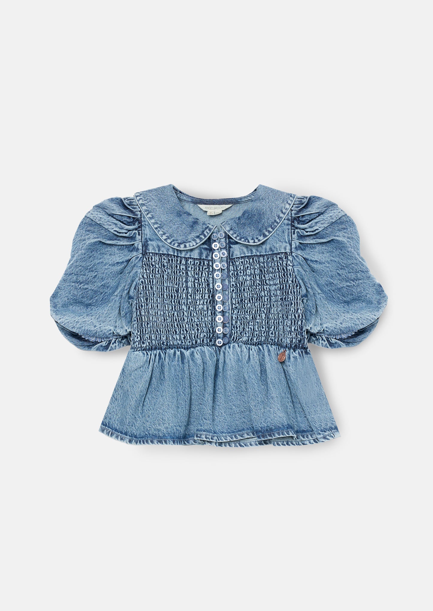 Orla Blue Peter Pan Collar Shirred Denim Blouse