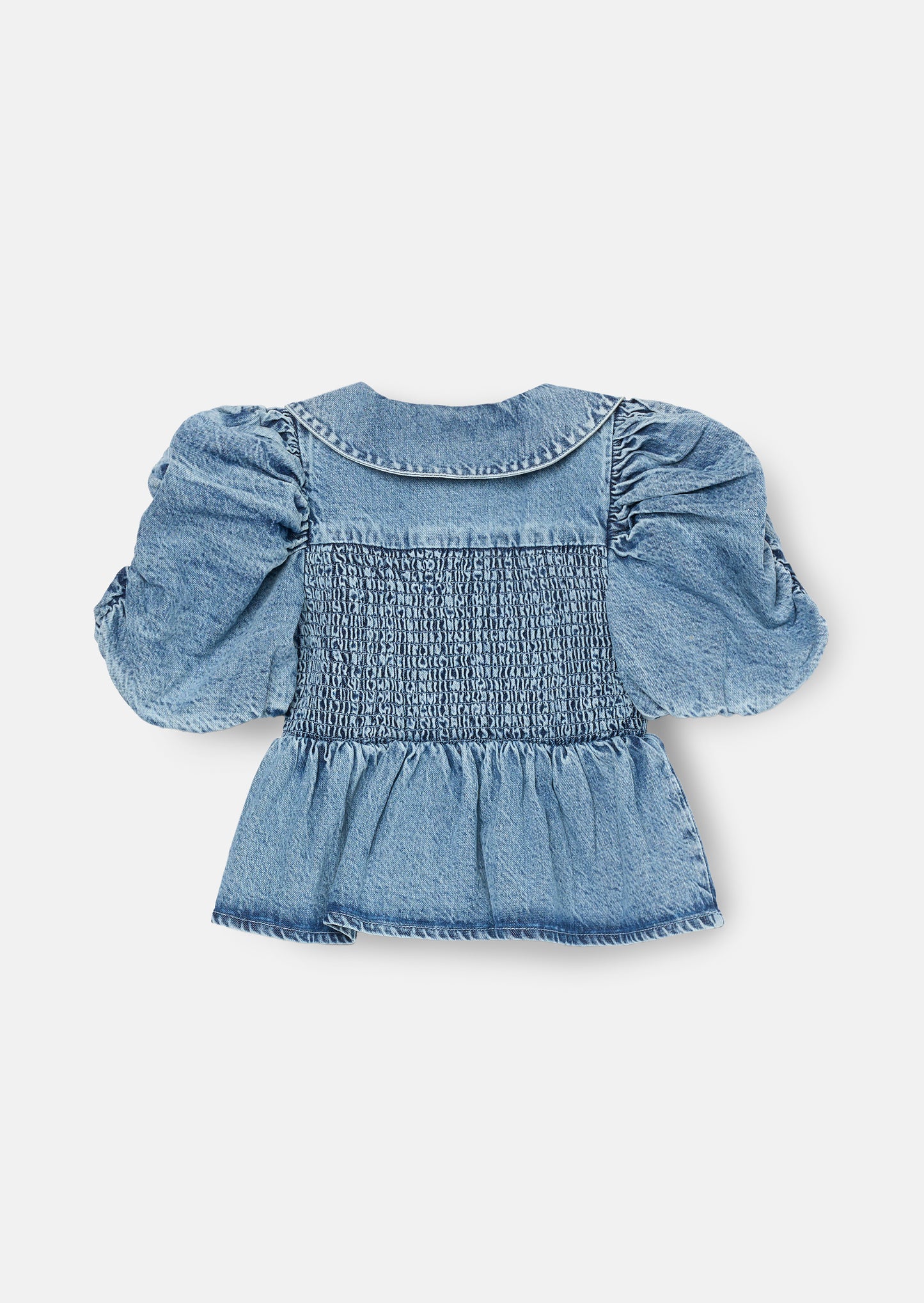 Orla Blue Peter Pan Collar Shirred Denim Blouse