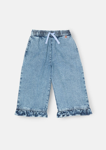 Orla Blue Denim Frill Hem Trousers