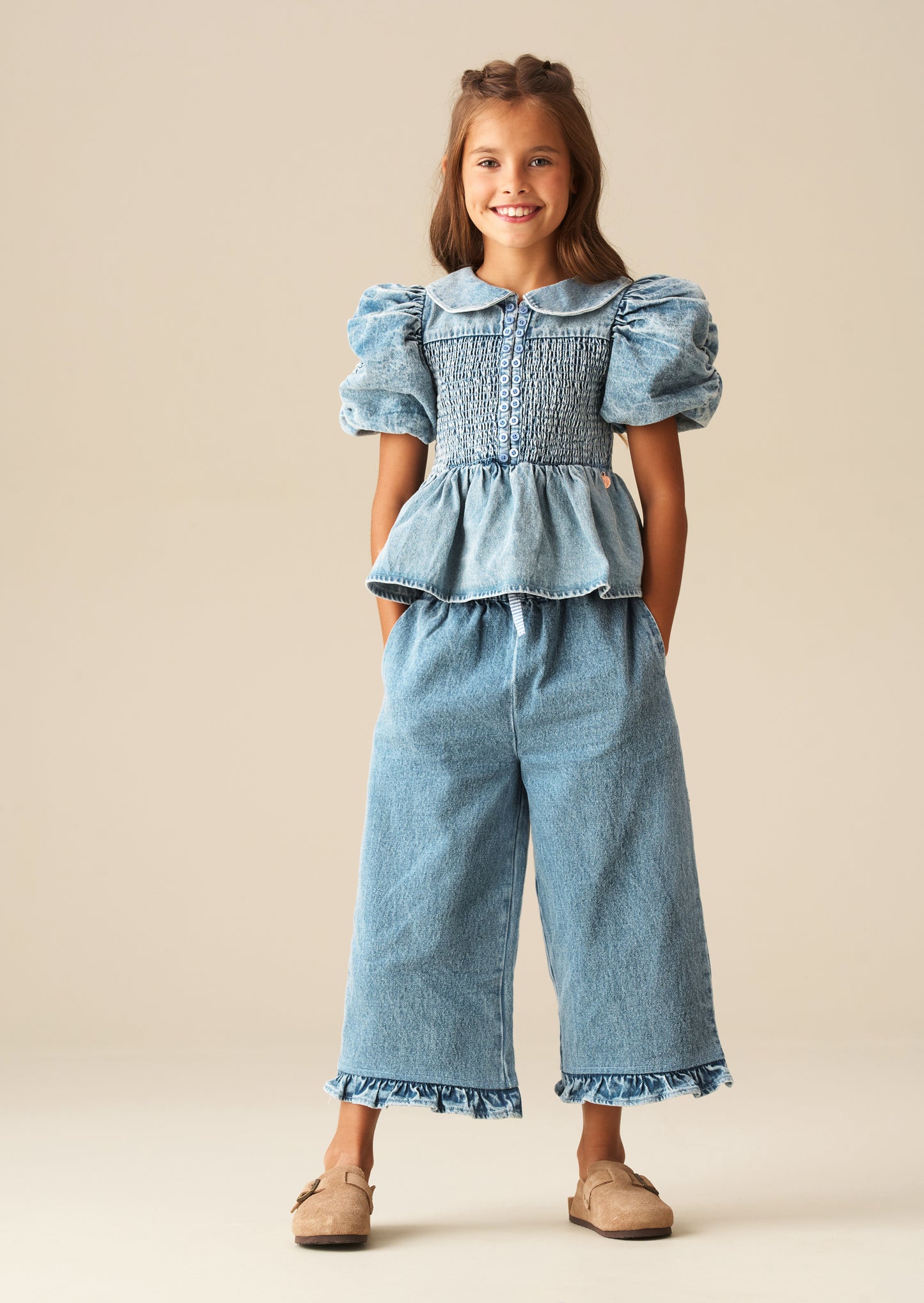 Orla Blue Denim Frill Hem Trousers