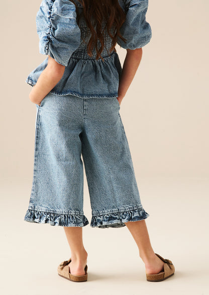 Orla Blue Denim Frill Hem Trousers