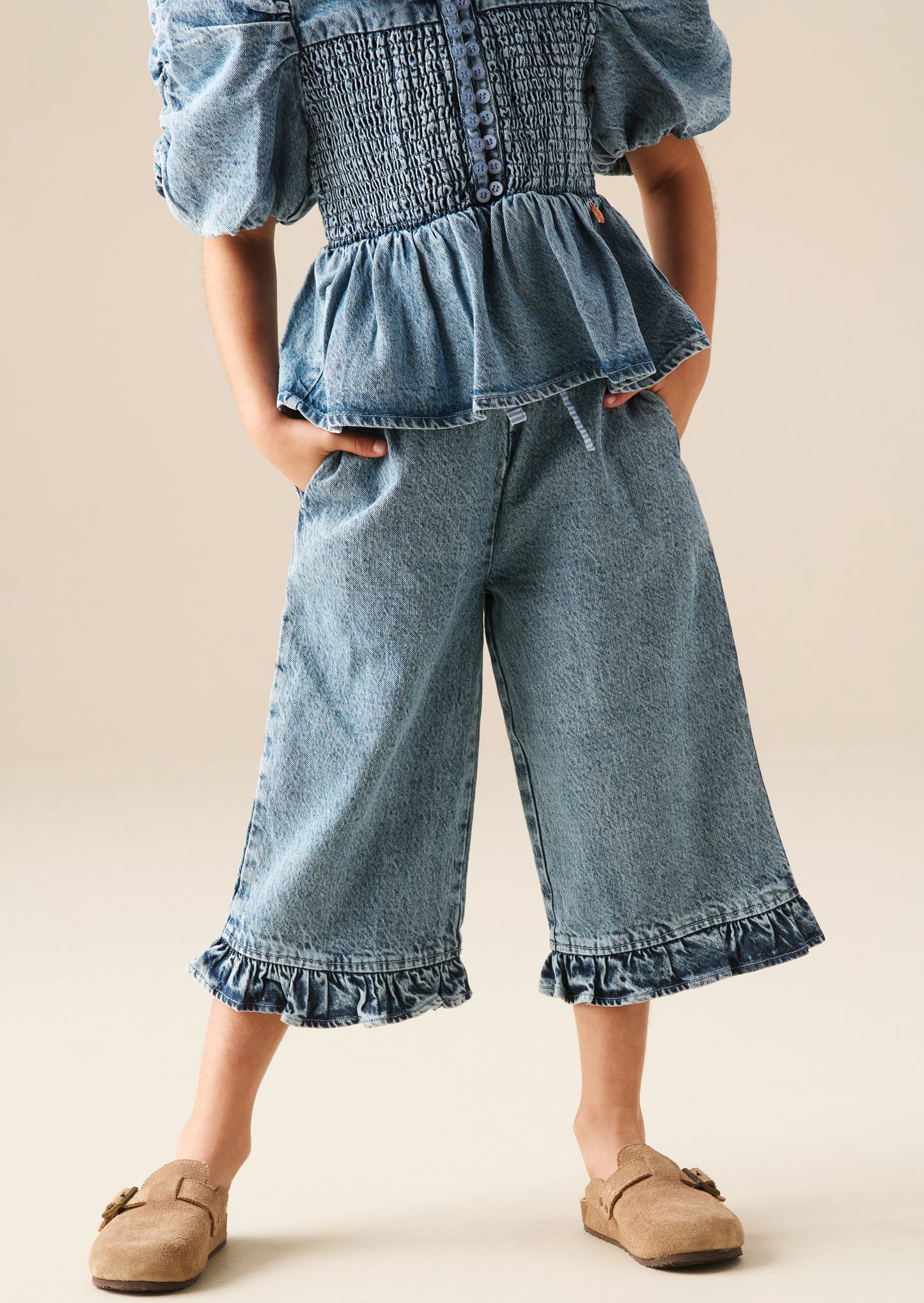 Orla Blue Denim Frill Hem Trousers
