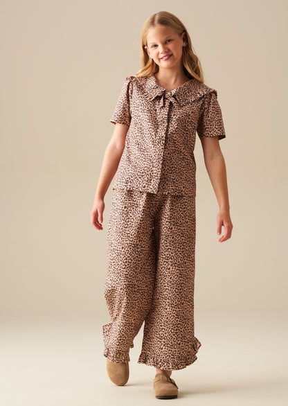 Erika Leopard Collared Tie Blouse