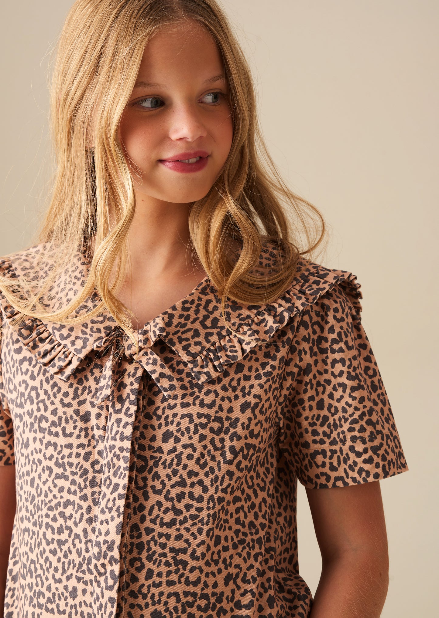 Erika Leopard Collared Tie Blouse
