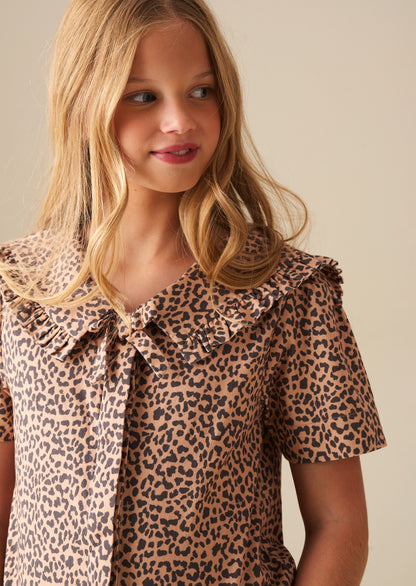 Erika Leopard Collared Tie Blouse