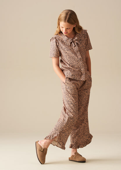 Erika Leopard Frill Hem Trousers