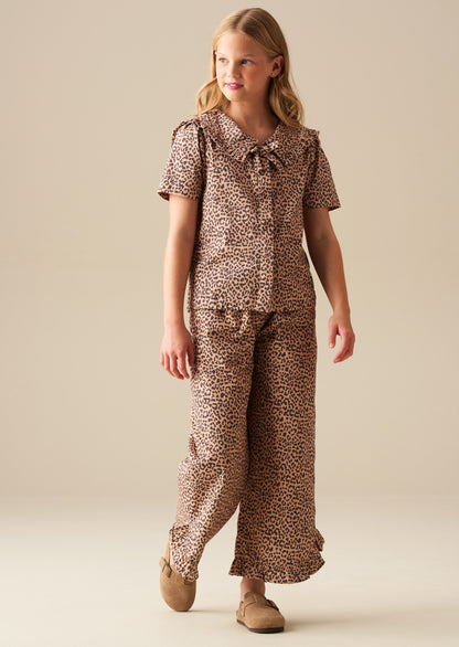 Erika Leopard Frill Hem Trousers