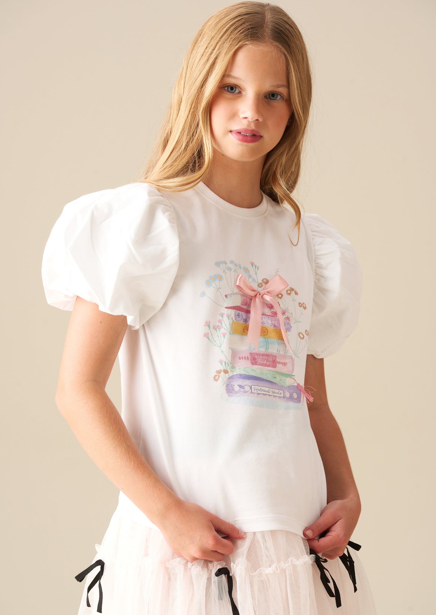 Ellen Placement Print Puff Sleeve T Shirt