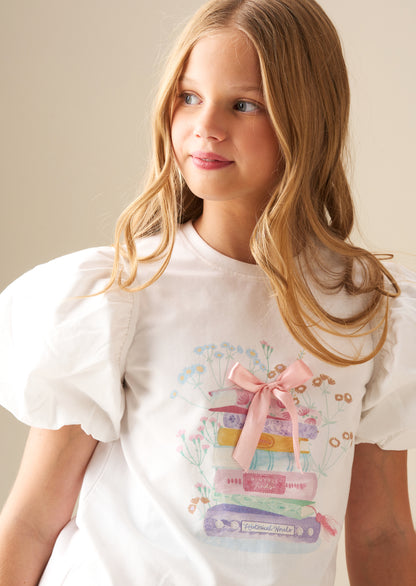 Ellen Placement Print Puff Sleeve T Shirt