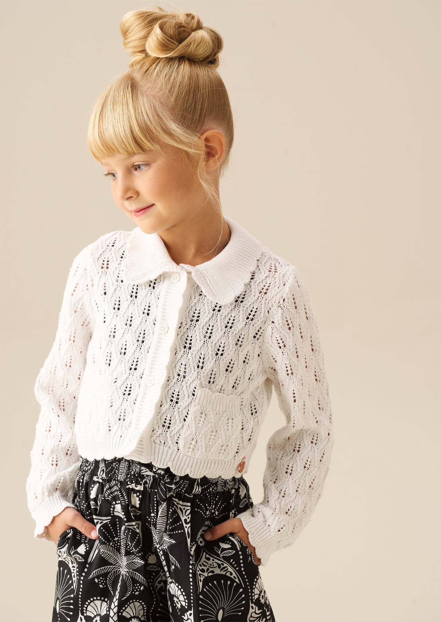 Jessica Collar Crochet Knit Cardigan
