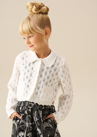 Jessica Collar Crochet Knit Cardigan