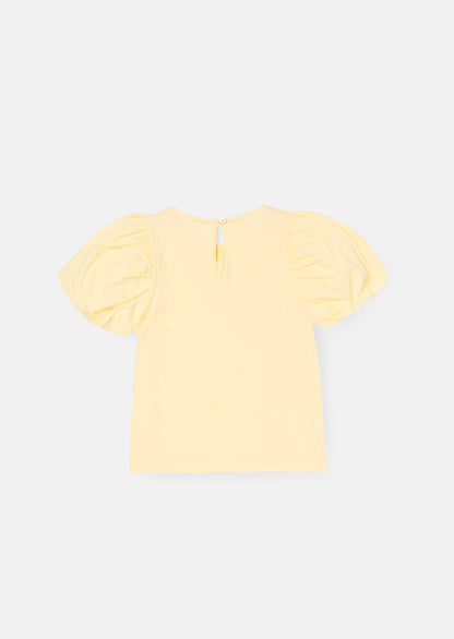 Tilly Yellow Bow Collar Puff Sleeve T Shirt