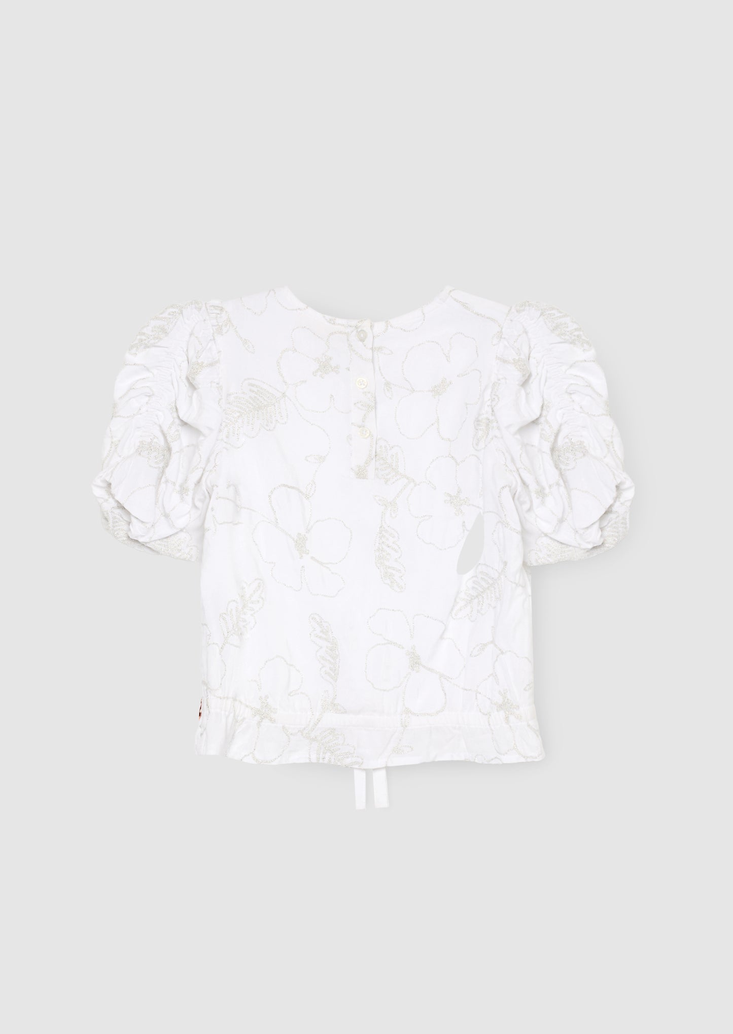 Dalhia Floral Embroidered Tie Waist Puff Sleeve Top