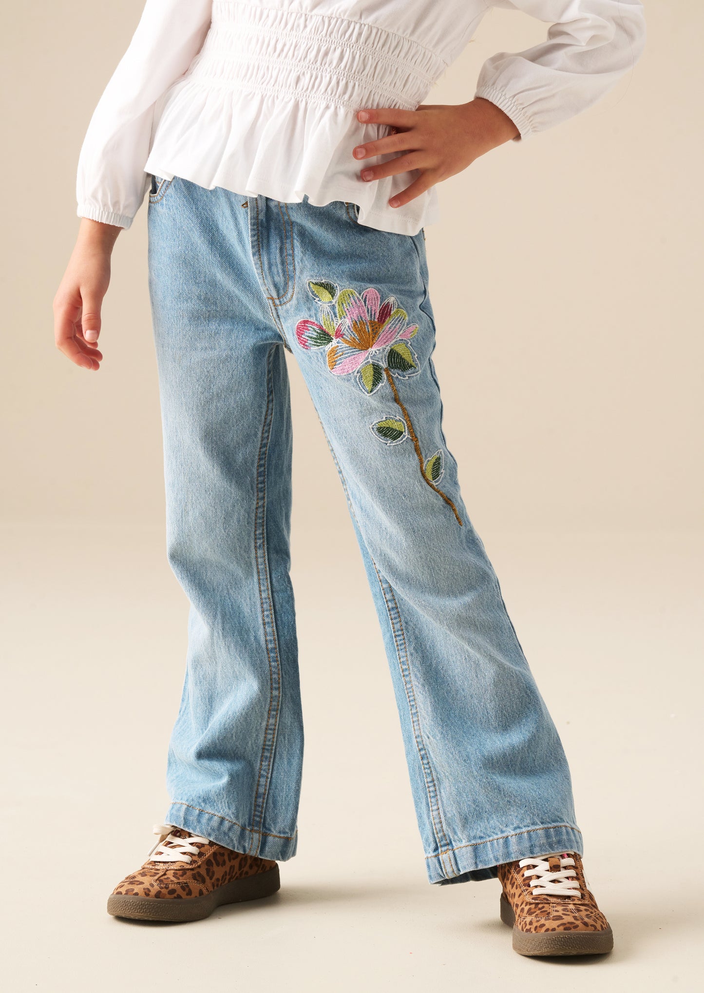 Millie Embroidered Flared Denim Jeans