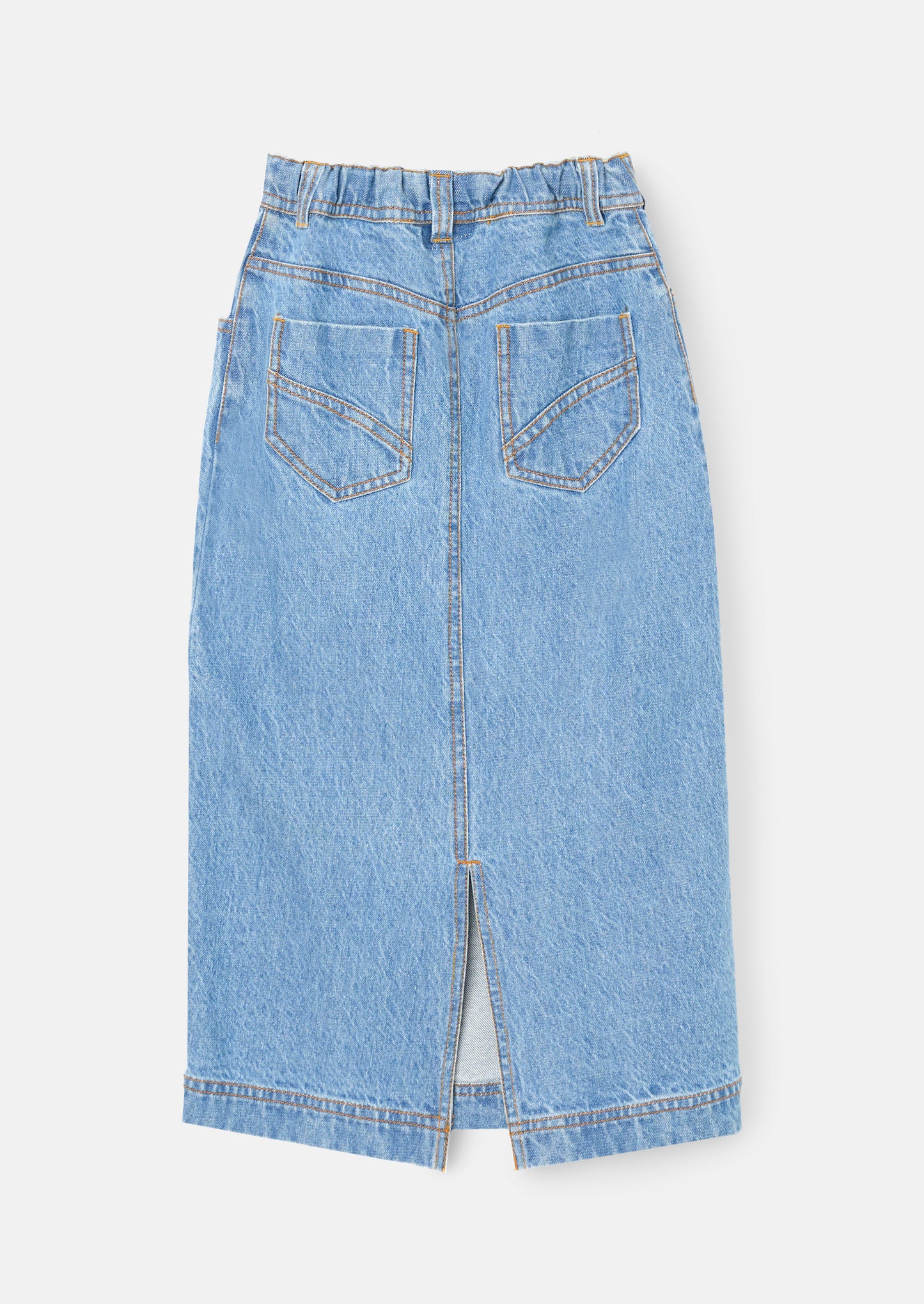Kendal Asymmetric Waist Denim Midi Skirt