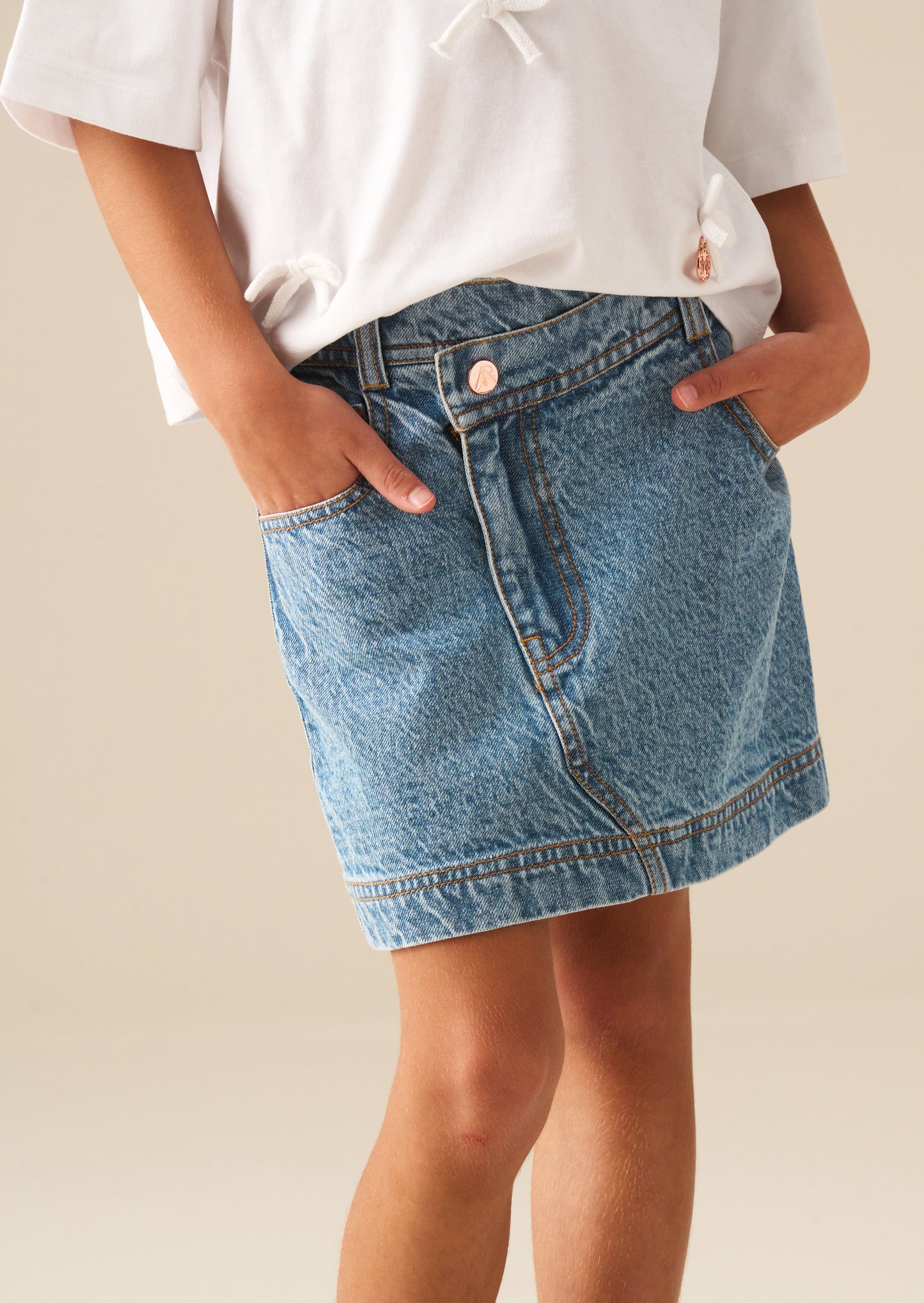 Kendal Asymmetric Waist Denim Mini Skirt