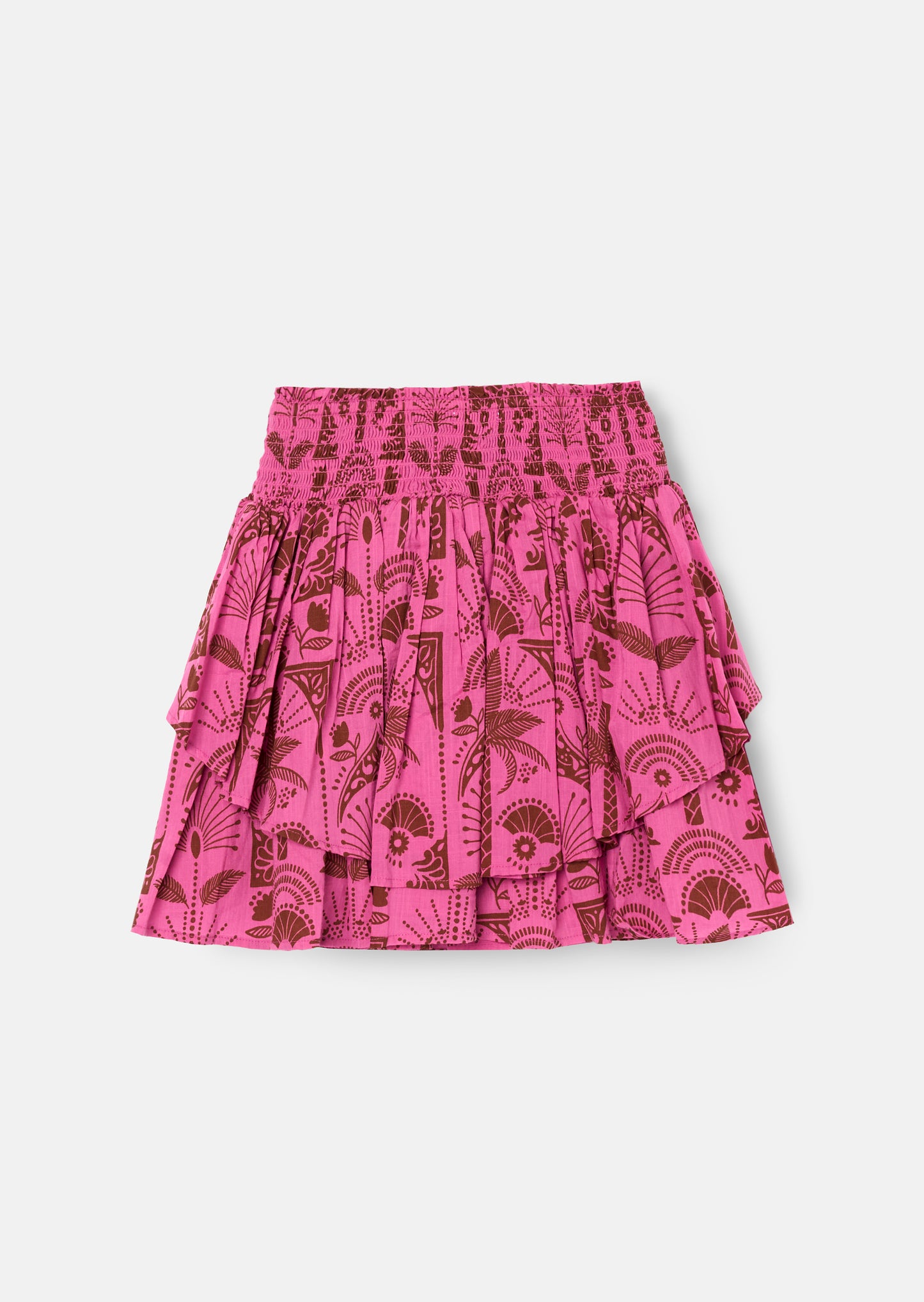 Izzy Palm Print Shirred Waist Mini Skirt