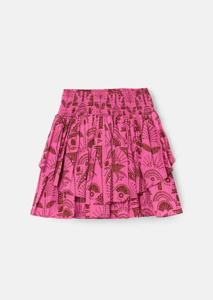 Izzy Palm Print Shirred Waist Mini Skirt