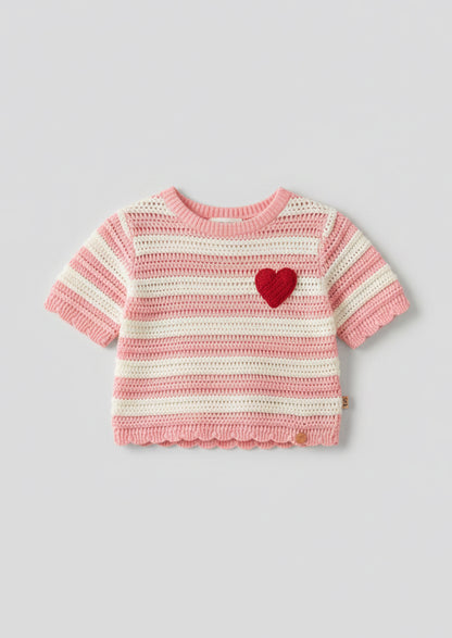 Meg Embroidered Heart Stripe Knit Top