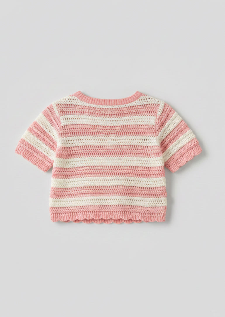 Meg Embroidered Heart Stripe Knit Top