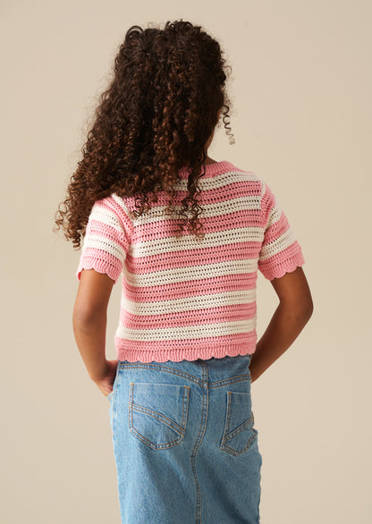 Meg Embroidered Heart Stripe Knit Top