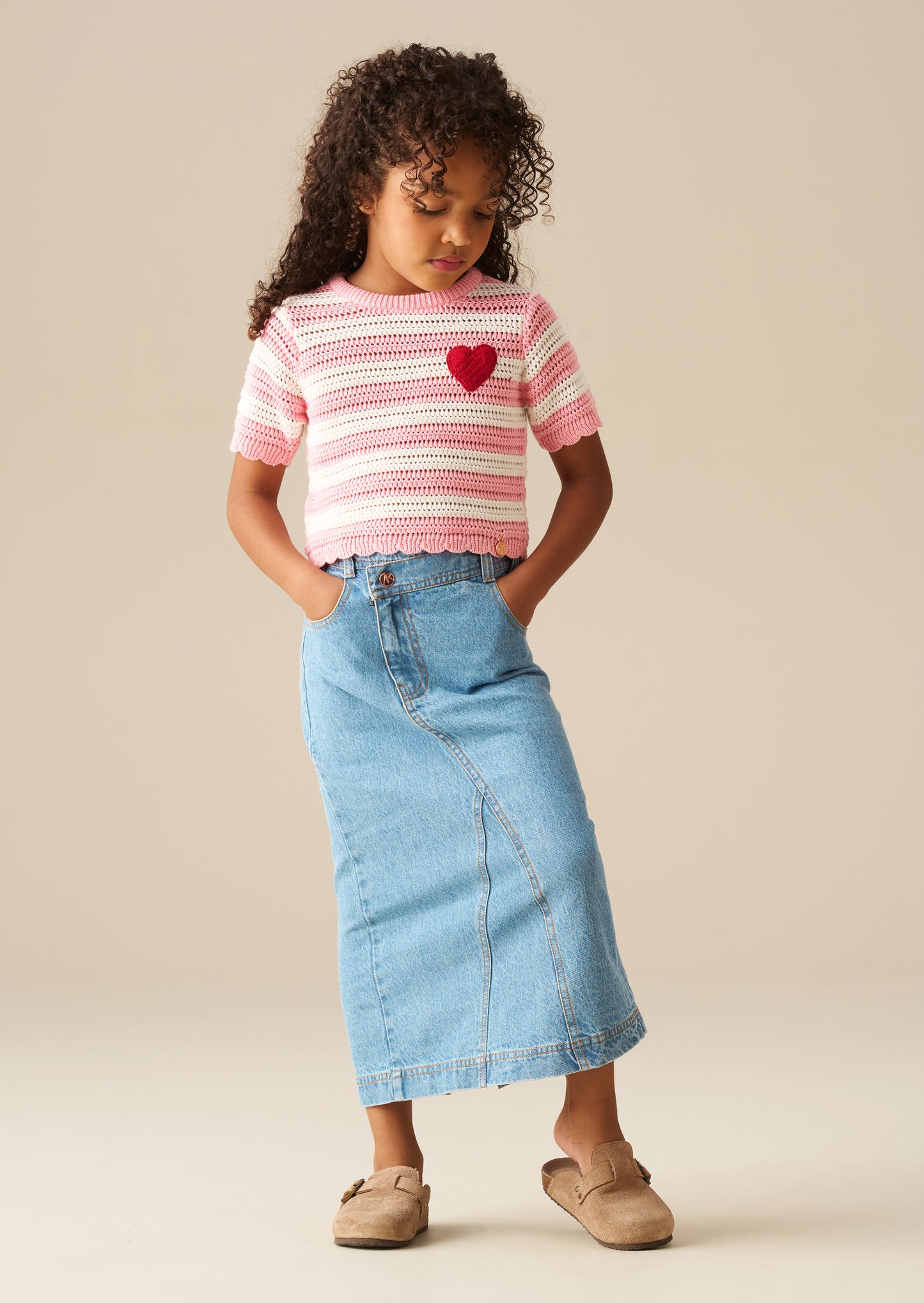Meg Embroidered Heart Stripe Knit Top