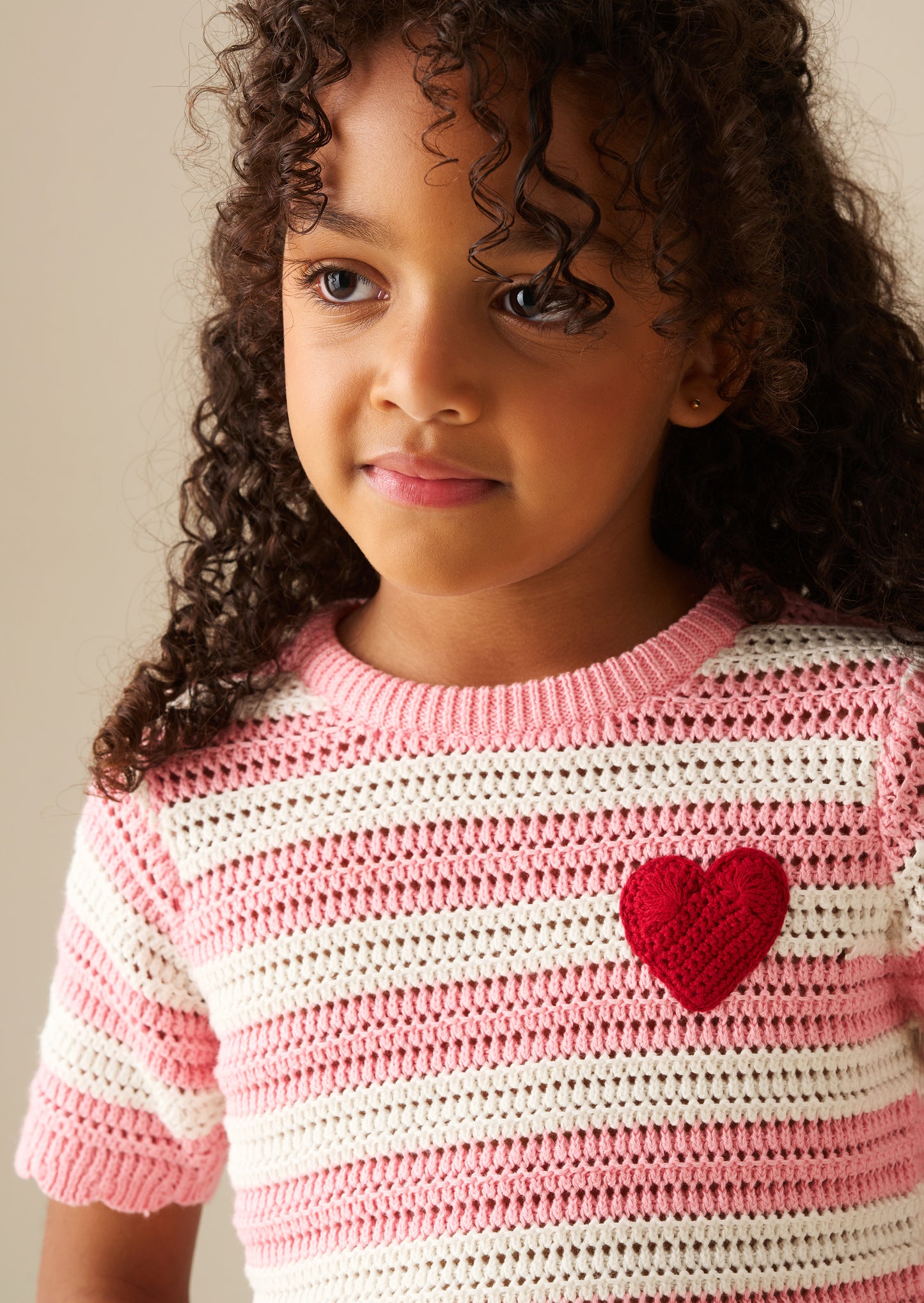 Meg Embroidered Heart Stripe Knit Top