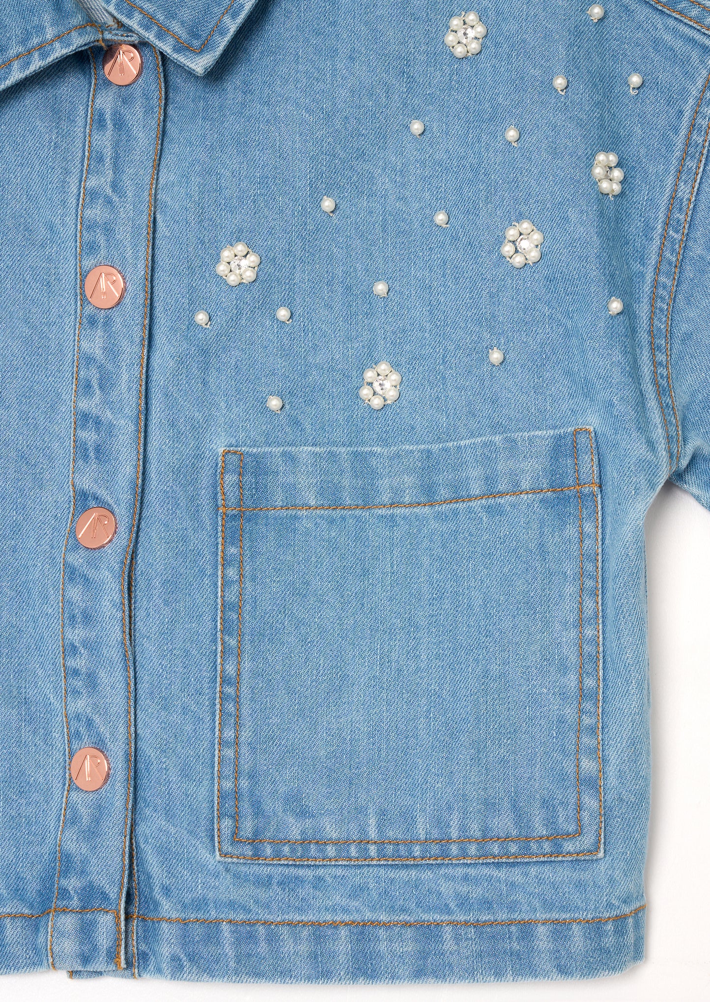 Zeta Boxy Embellished Denim Shirt