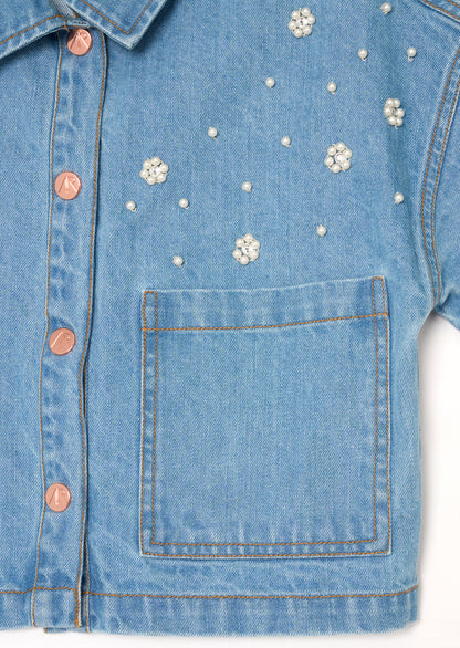 Zeta Boxy Embellished Denim Shirt