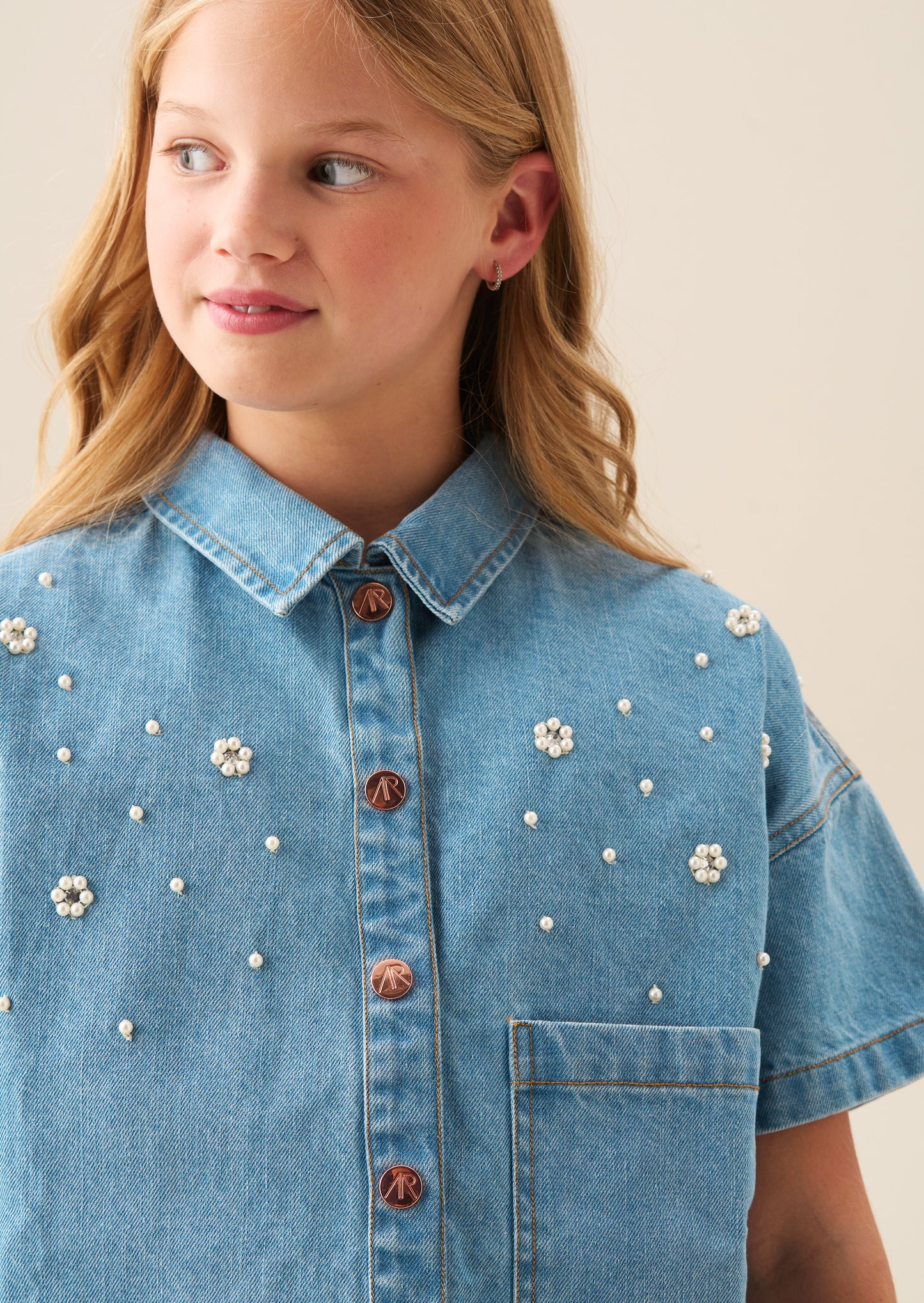Zeta Boxy Embellished Denim Shirt