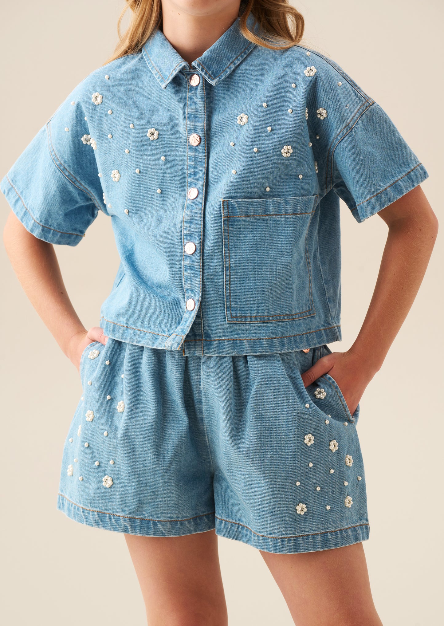 Zeta Embellished Denim Shorts