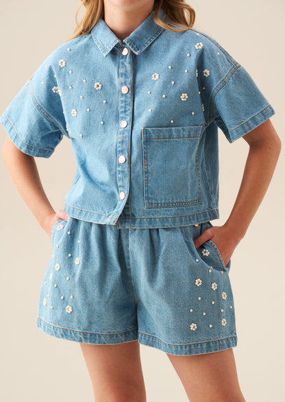 Zeta Embellished Denim Shorts