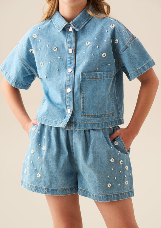Zeta Embellished Denim Shorts