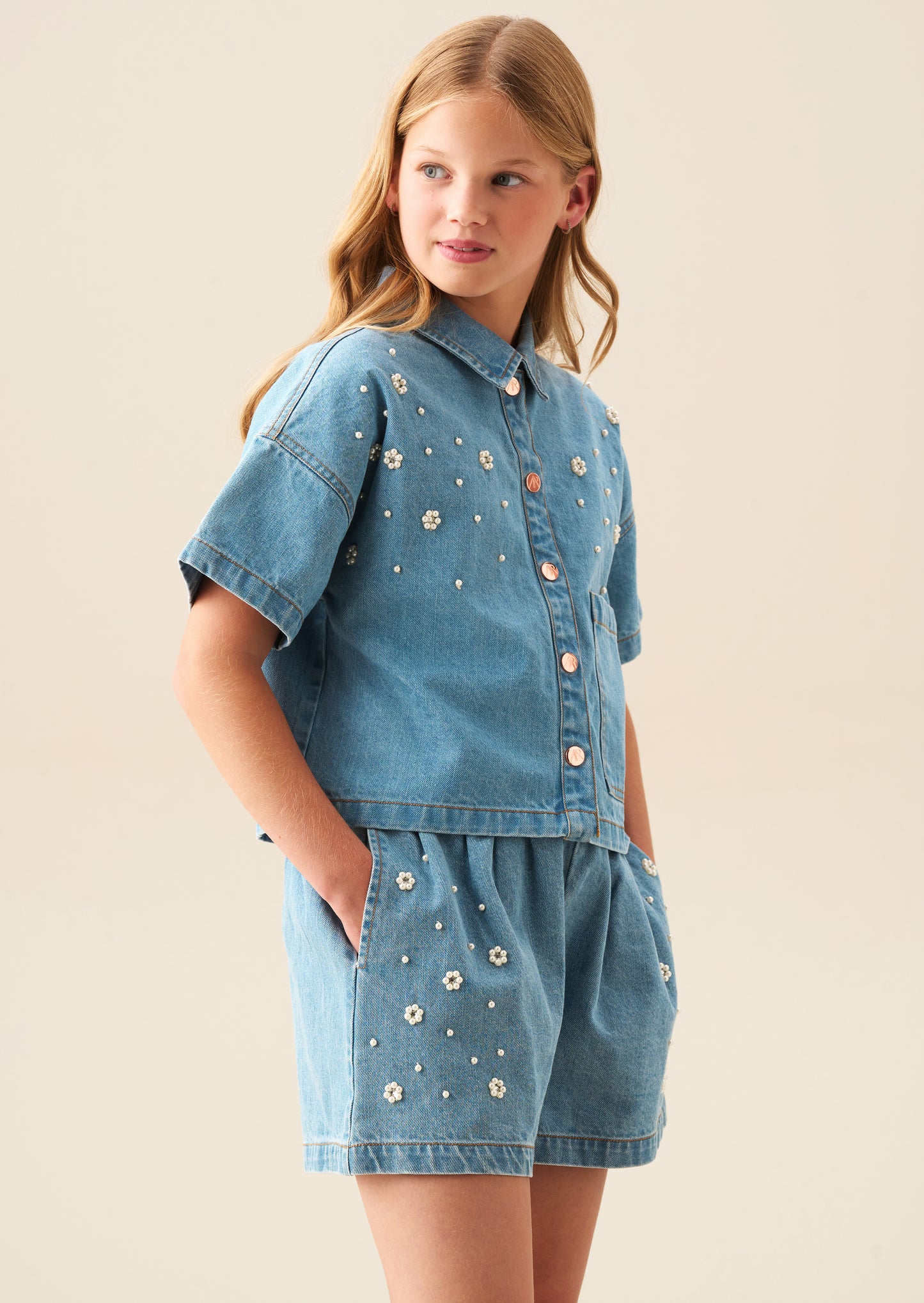 Zeta Embellished Denim Shorts
