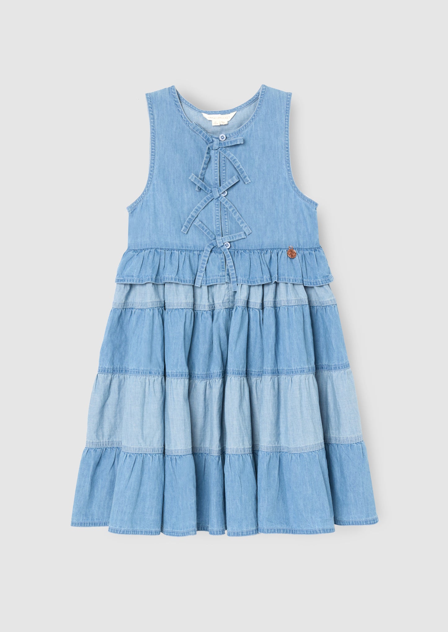 Hannah Tie Detail Tiered Denim Dress