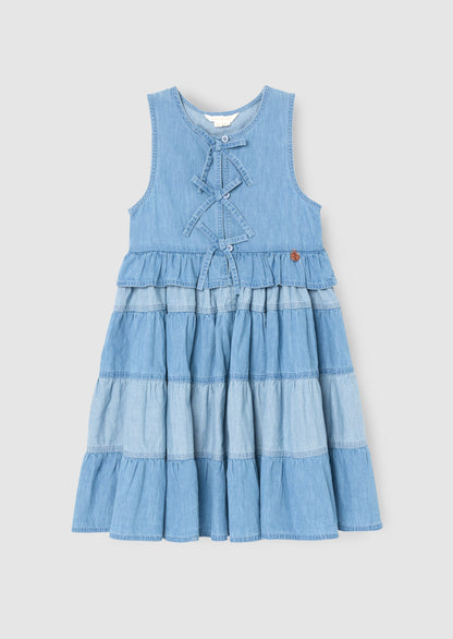 Hannah Tie Detail Tiered Denim Dress