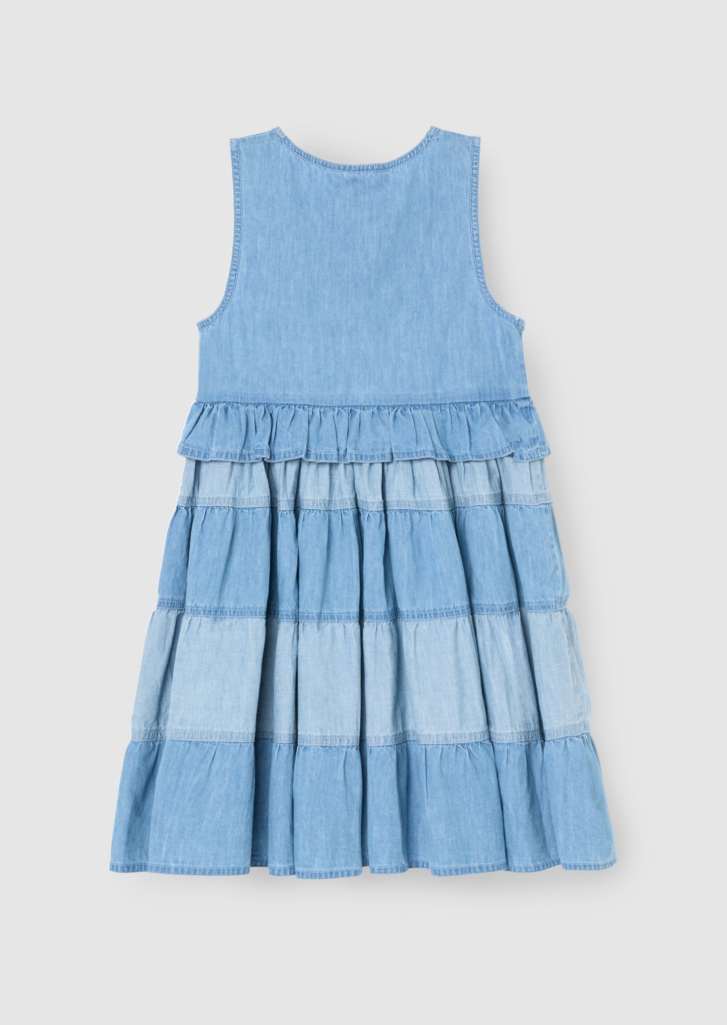 Hannah Tie Detail Tiered Denim Dress