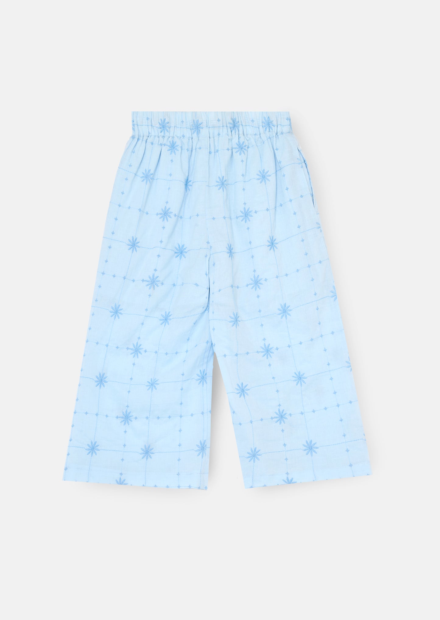 Nellie Tie Waist Embroidered Wide Leg Trousers