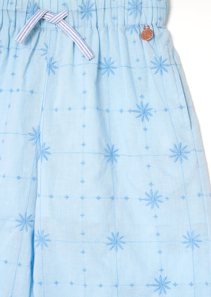 Nellie Tie Waist Embroidered Wide Leg Trousers