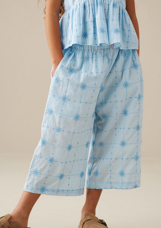 Nellie Tie Waist Embroidered Wide Leg Trousers