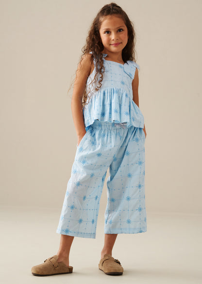 Nellie Tie Waist Embroidered Wide Leg Trousers