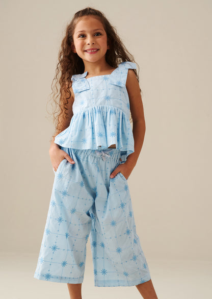 Nellie Tie Waist Embroidered Wide Leg Trousers