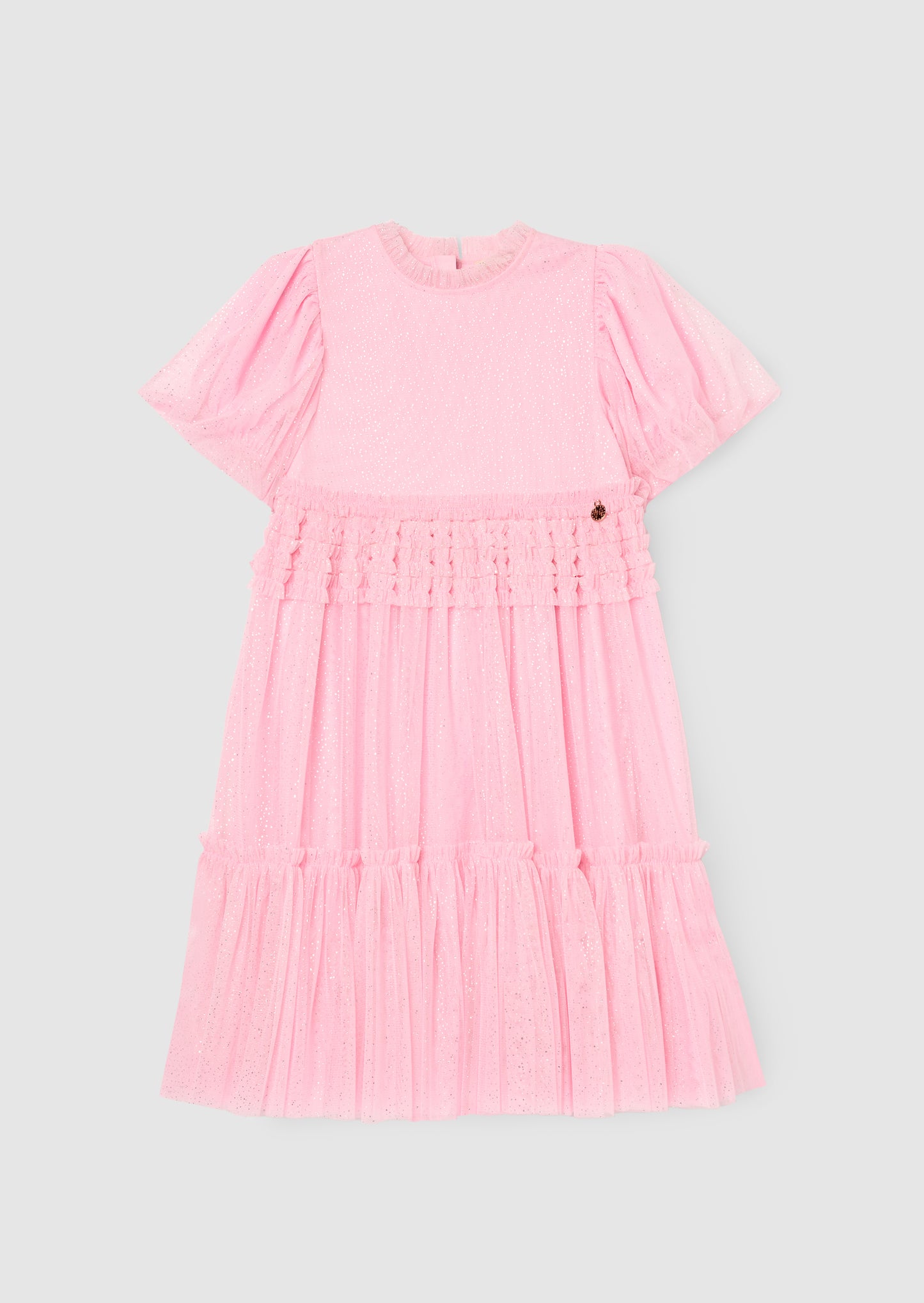 Madison Puff Sleeve Ruffle Waist Mesh Dress