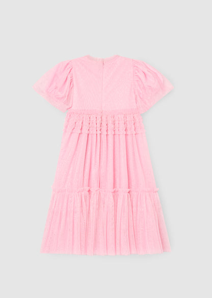 Madison Puff Sleeve Ruffle Waist Mesh Dress