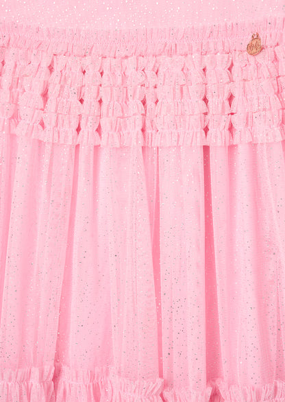 Madison Puff Sleeve Ruffle Waist Mesh Dress