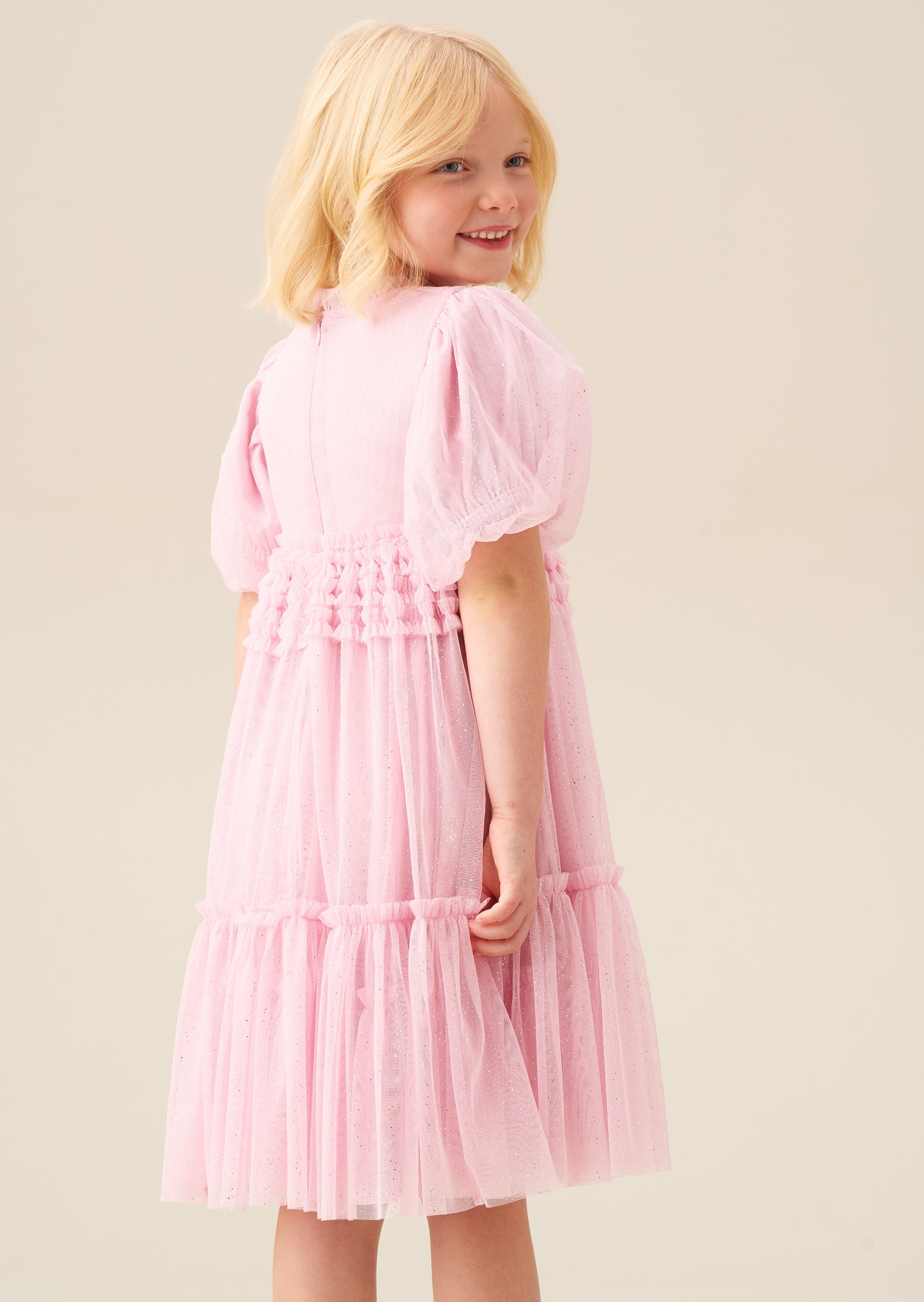 Madison Puff Sleeve Ruffle Waist Mesh Dress