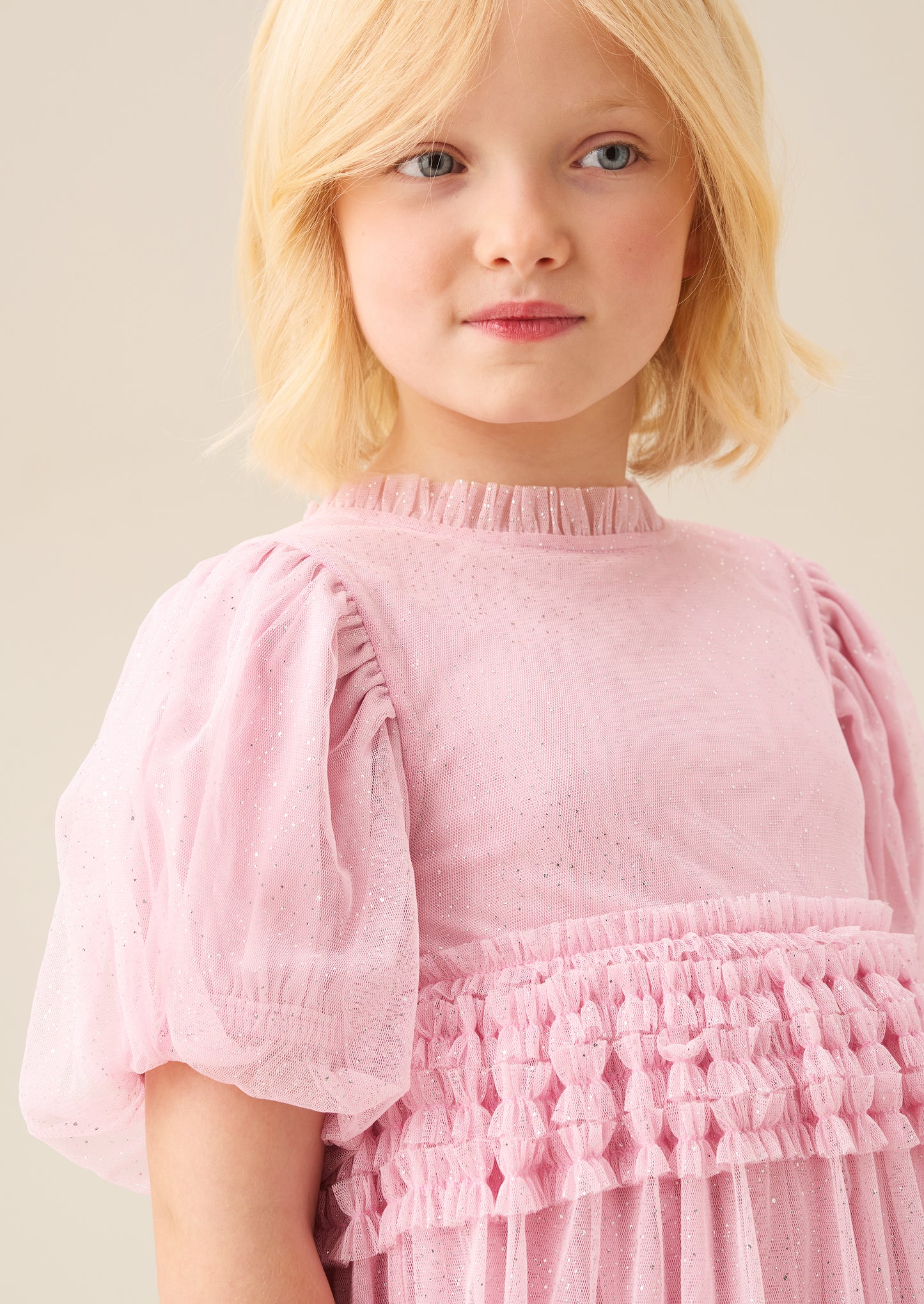 Madison Puff Sleeve Ruffle Waist Mesh Dress