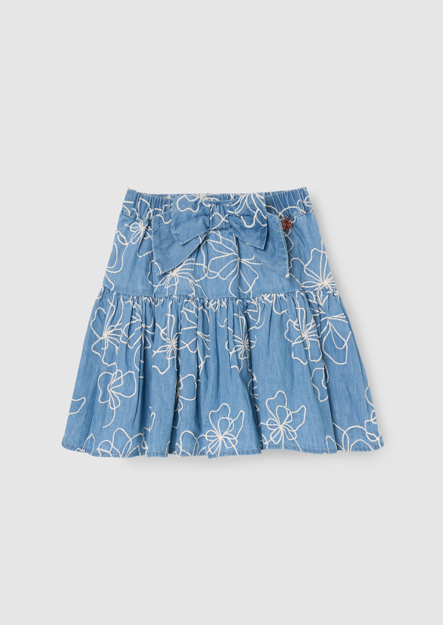 Maya Embroidered Denim Bow Skirt